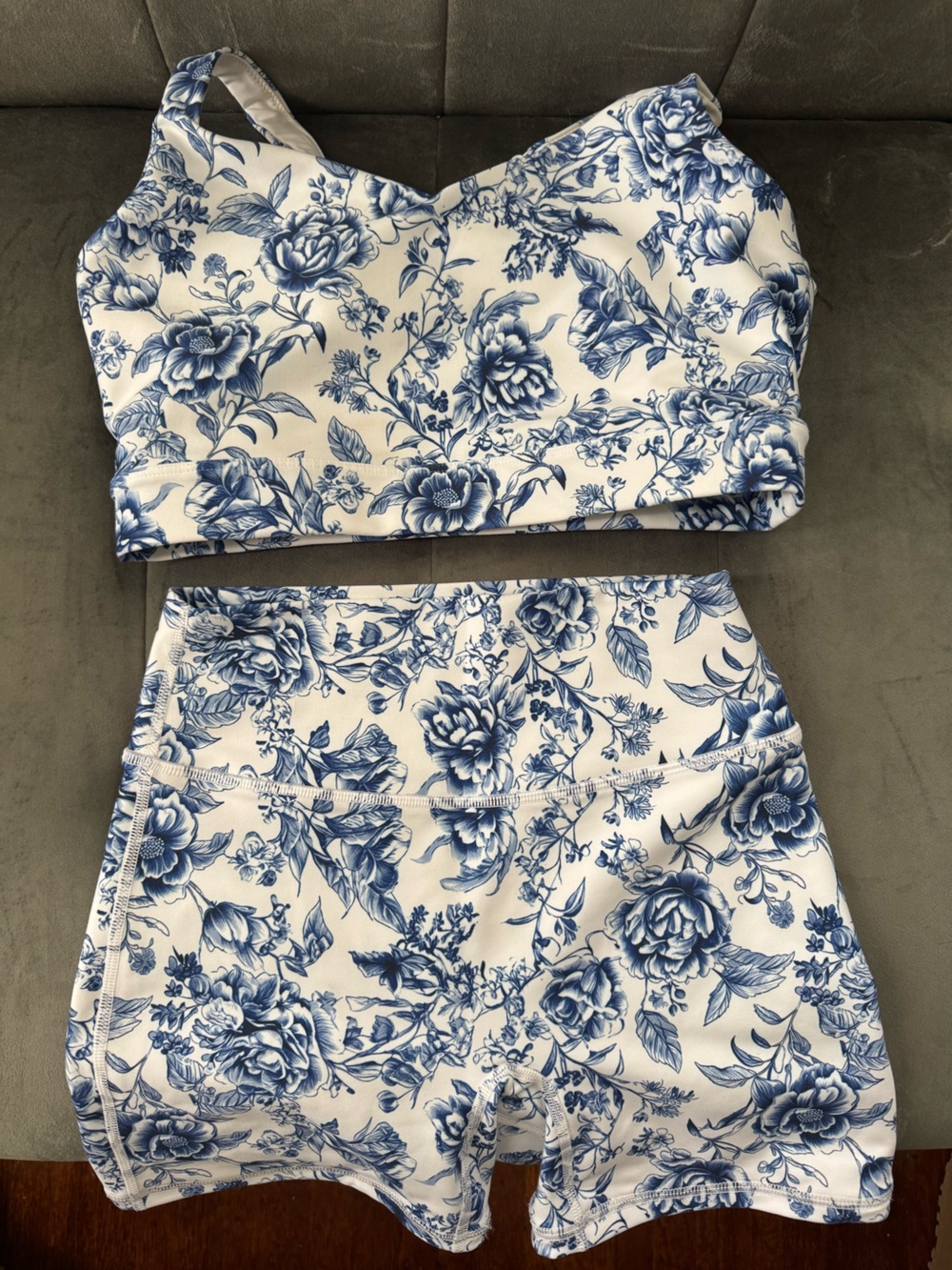 Abercrombie & Fitch White Athletic Shorts with Blue Floral Print